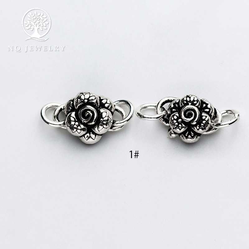 Charm bạc khóa liên kết vòng tay, dây chuỗi hình bông hoa - NQ Jewelry