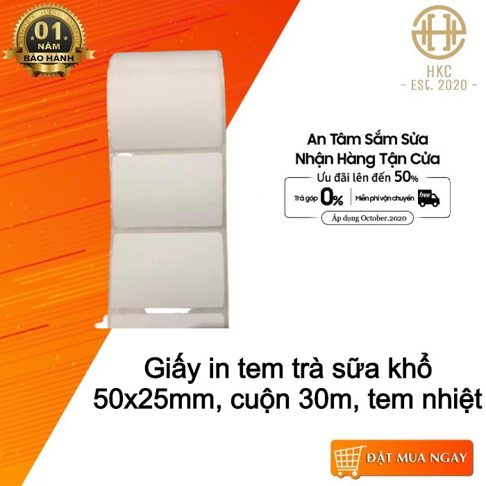 Tem Trà Sữa 50x25 mm (Cuộn 1100 Tem), cuộn 30m
