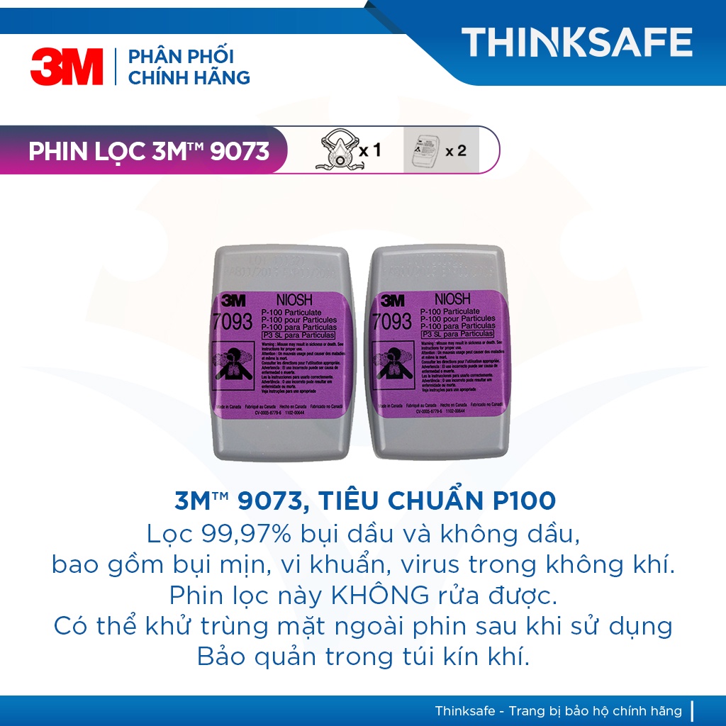 Mặt nạ phòng dịch 3M chính hãng Thinksafe, tiêu chuẩn N95, P100, phòng dịch, lọc bụi mịn pm2, bảo vệ hô hấp - 6200/7093