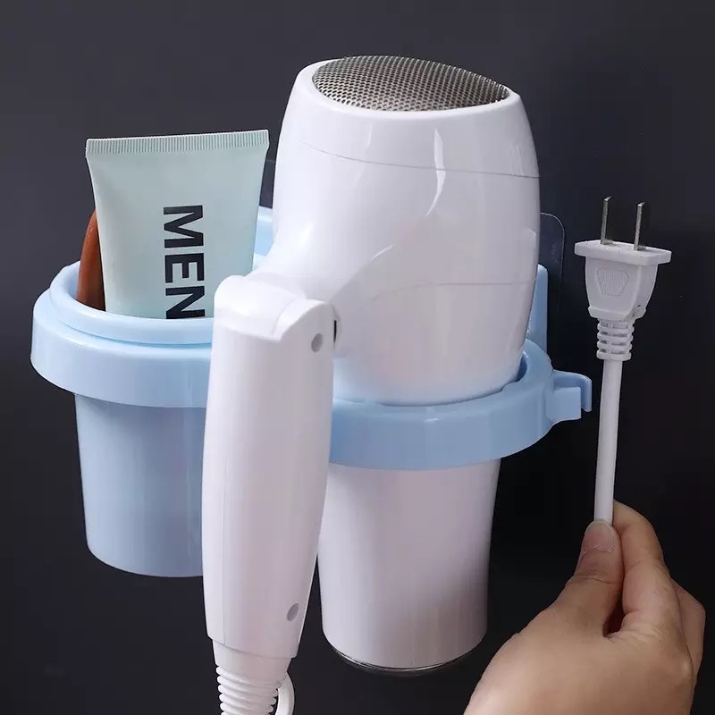 CỐC ĐỰNG BÀN CHẢI KIÊM GIÁ ĐỠ MÁY SẤY DÁN TƯỜNG TÓC TIỆN DỤNG ĐA NĂNG CHẤT LIỆU NHỰA ABS AN TOÀN KHI SỬ DỤNG LÂU
