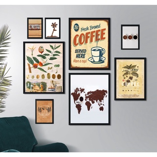 Set 8 tranh treo tường cà phê cổ điển decor quán cà phê, quán ăn theo phong cách vintage - Đã có khung & phụ kiện