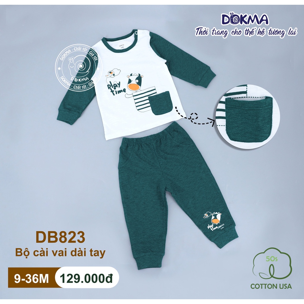DB823 Bộ dài tay cài vai Dokma vải cotton mỏng cho bé (9-36M)