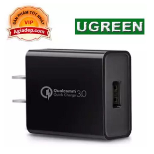Củ sạc QC3.0 - 1 Cổng USB cao cấp Agiadep-Ugreen (Xịn - Sạc nhanh) Số 1 hiện nay - Màu Đen