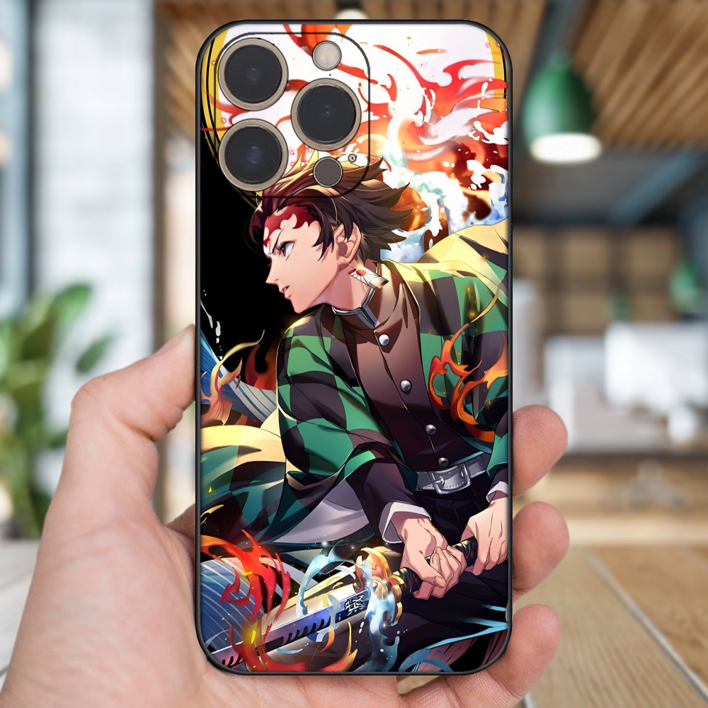Ốp lưng iPhone 13 Pro dẻo đen cạnh vuông in hình Tanjiro Kimetsu No Yaiba