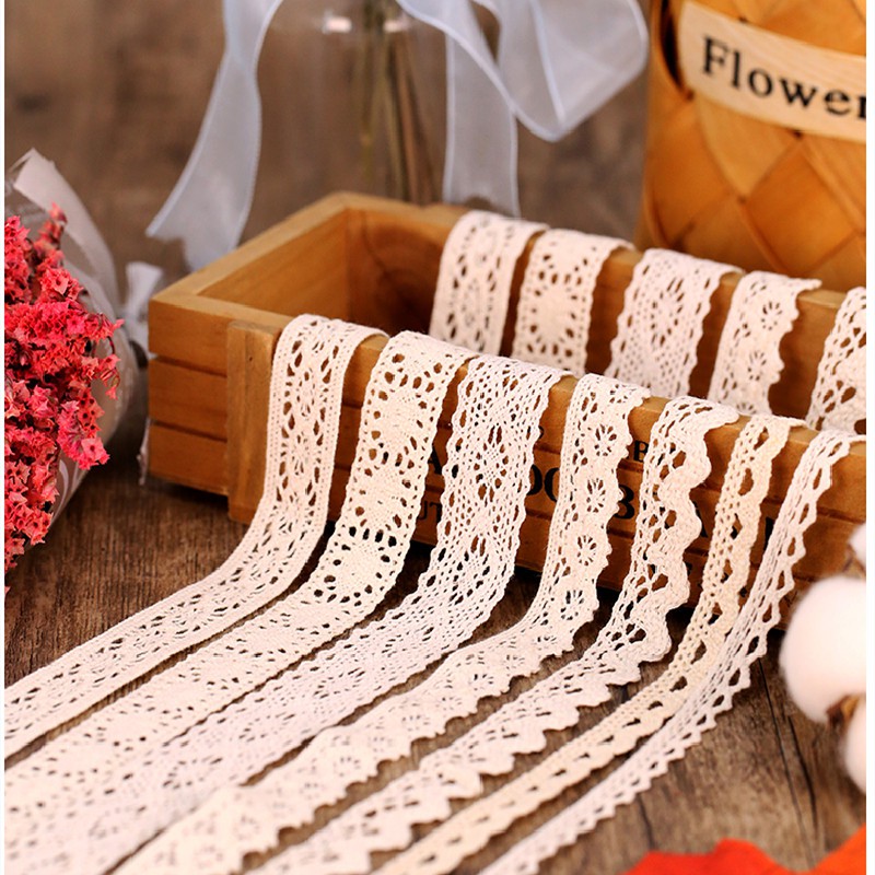 Cuộn Chỉ cotton Ren Lỗ Dài 5M Dùng Làm Đồ Thủ Công diy