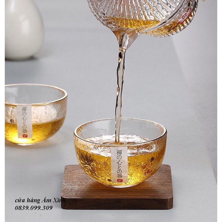 Chén Thủy Tinh Uống Trà Đạo Nhật Bản vảy vàng 18K