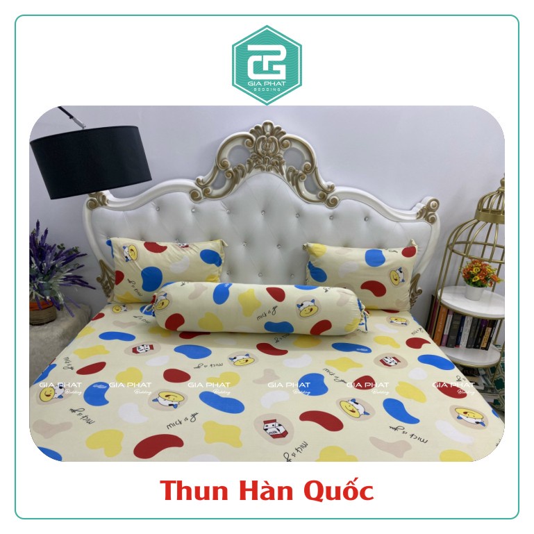 Bộ ga gối Thun Lạnh Hàn Quốc { 4 Món } họa tiết Bò Sữa ( 1 ga bọc + 2 vỏ gối nằm + 1 vỏ gối ôm )