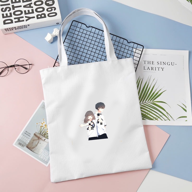 Túi tote vải trắng đeo vai in hình CON TIM RUNG ĐỘNG anime chibi manhua tiện lợi thời trang