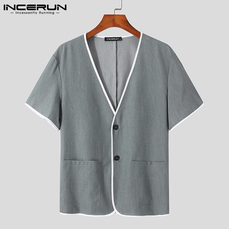 Áo cardigan INCERUN tay ngắn dáng rộng có nút cài thời trang Nhật Bản cho nam