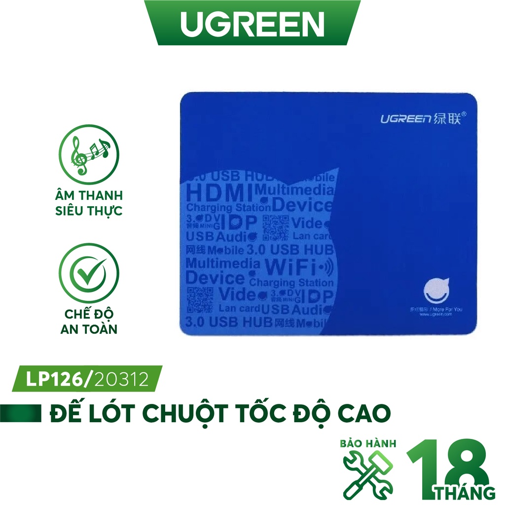 Miếng/ Đế lót chuột tốc độ cao UGREEN LP126 - Hàng phân phối chính hãng - Bảo hành 18 tháng