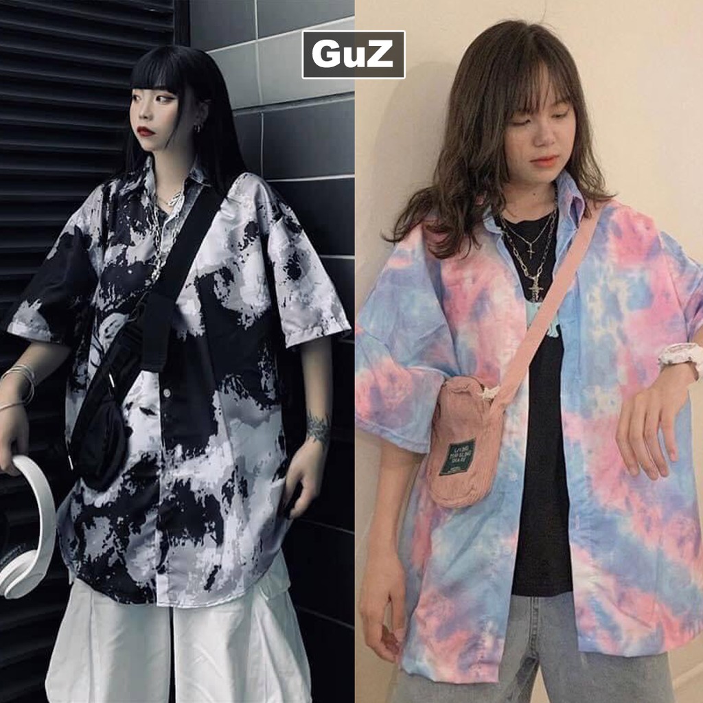 Áo sơ mi nữ form rộng loang 3D nổi bật cổ bẻ tay lỡ  guzfashion
