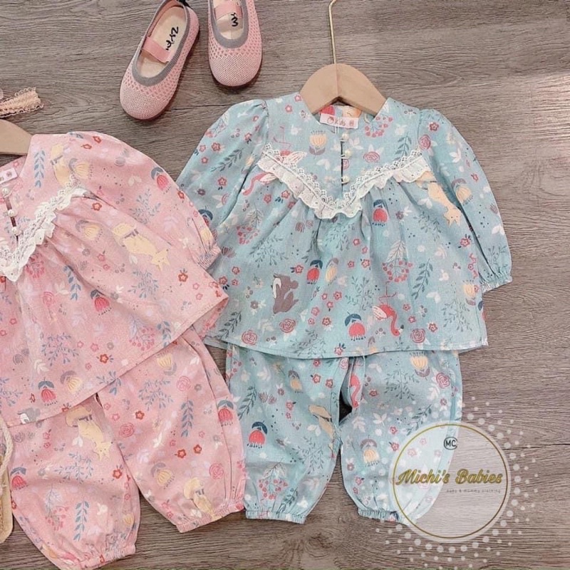 Bộ pizama tiểu thư hoa nhí phong cách hàn quốc siêu xinh cho bé