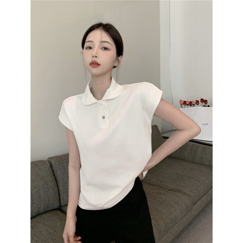 Áo thun tay ngắn cổ bẻ dáng rộng mỏng phong cách Hàn Quốc thời trang mới dành cho nữ