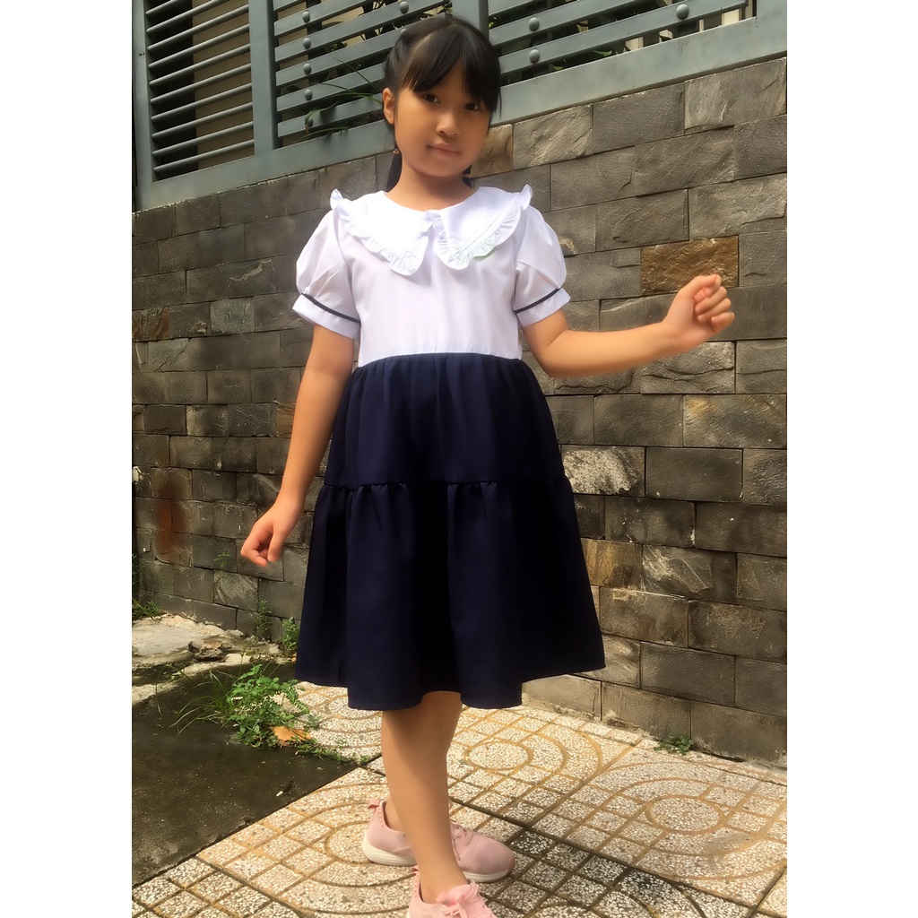 Đầm đi học bé gái cổ tam giác xếp li Jadiny GDP038