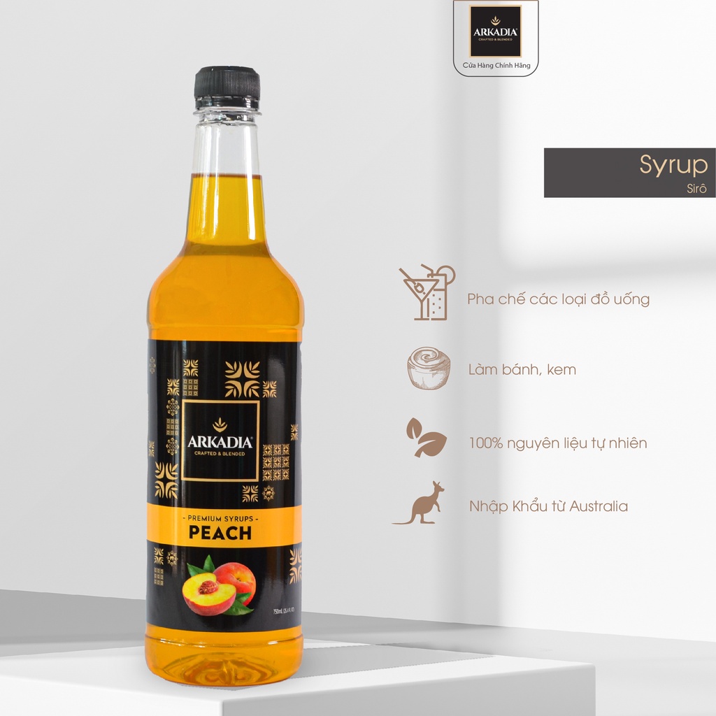 Syrup Arkadia hương vị Đào 750ml - chuyên dùng pha chế cao cấp nhập khẩu từ Úc