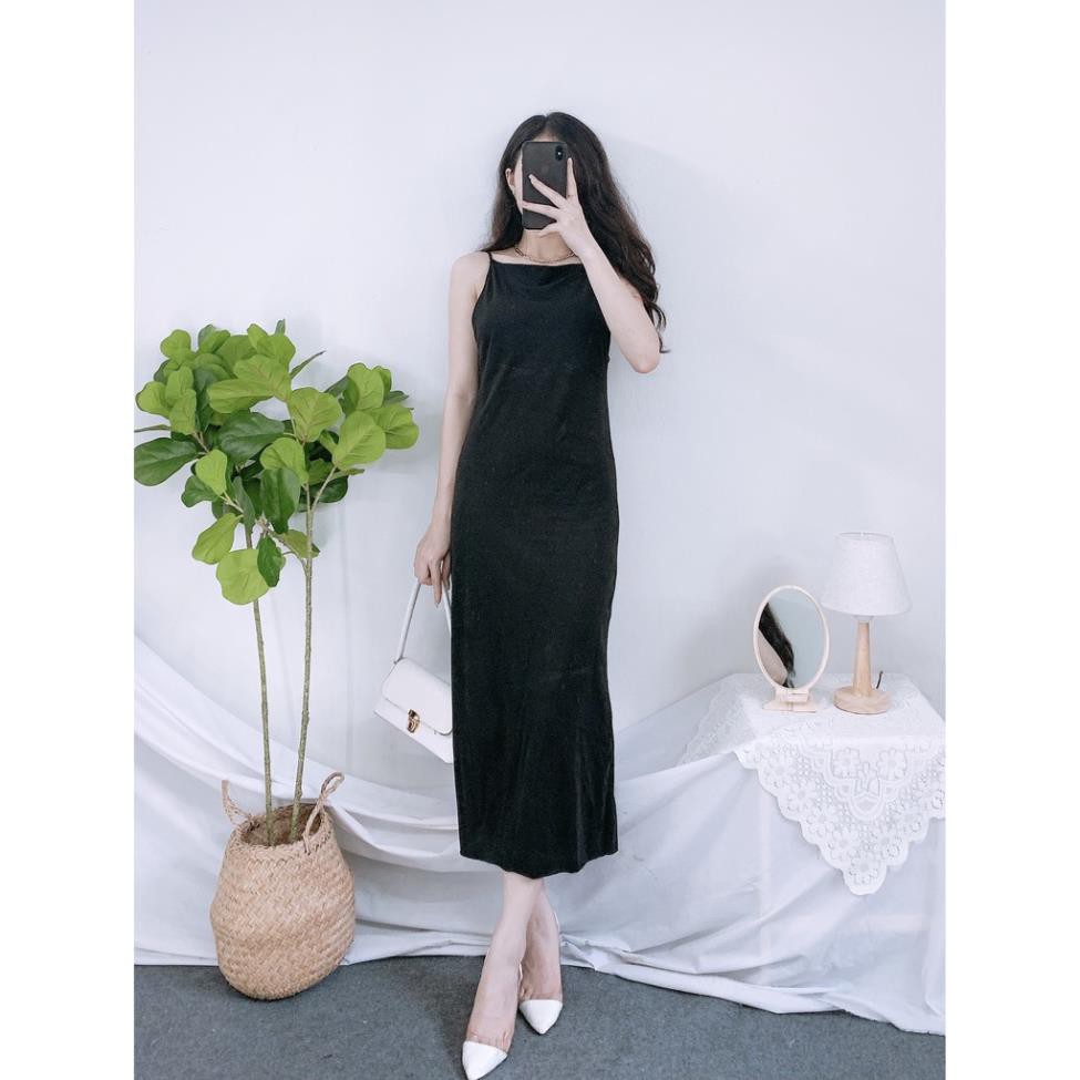 Đầm Hai Dây Hở Lưng PEONYB Nữ [FREESHIP] 🌸 Váy midi 2s body dáng ôm màu đen trơn thiết kế sexy Ulzzang HOT 🌸 đẹp