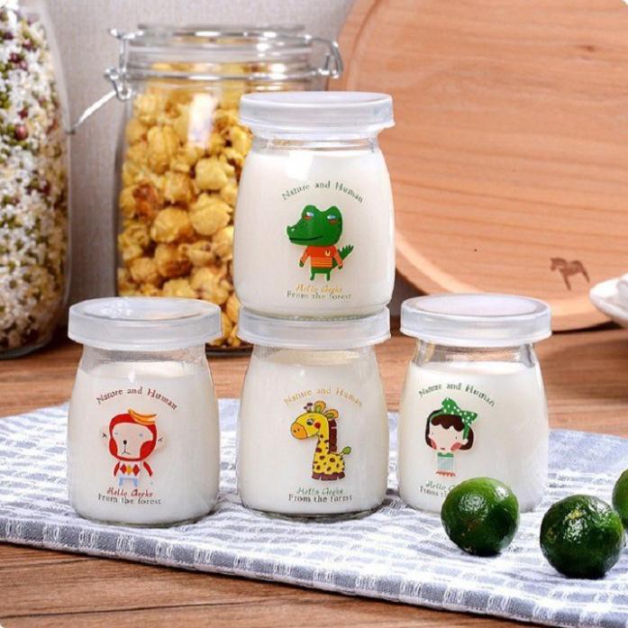 🍒🍒Bộ 12 Cốc/Hũ Làm Sữa Chua Bằng Thủy Tinh Có Nắp Cho Bé Hình Ngộ Nghĩnh | BigBuy360 - bigbuy360.vn