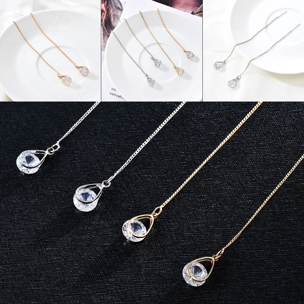 Khuyên tai dáng dài đánh đá sapphire màu trắng thanh lịch