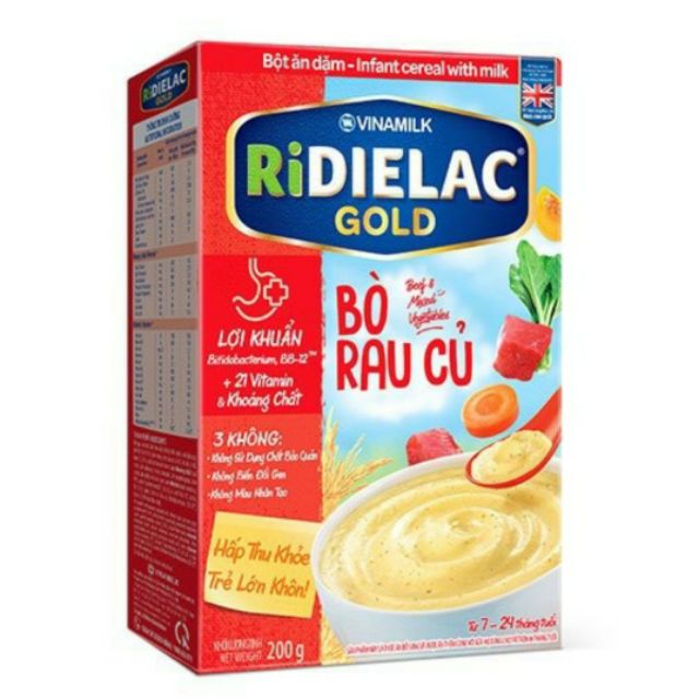 Bột ăn dặm RIDIELAC GOLD BÒ RAU CỦ 200g