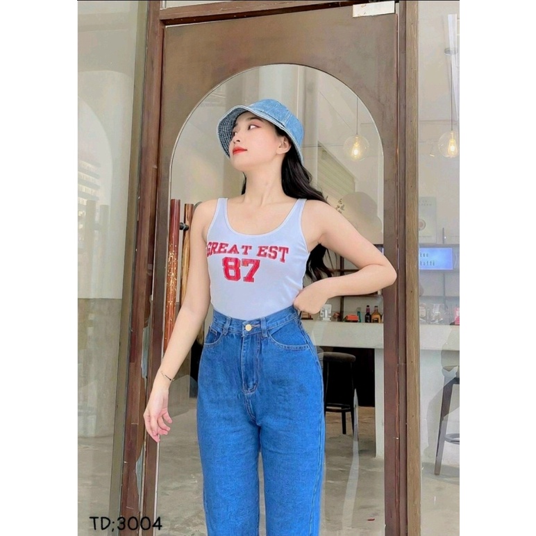 Quần baggy nữ màu xanh đậm trơn basic lưng cao - 435