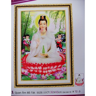 Tranh thêu chữ thập Phật Quan âm LV3371