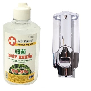 Bộ 1 chai gel rửa tay khô diệt khuẩn an toàn Mr Fresh 500ml kèm bình đựng nước rửa tay 1 bình gắn tường