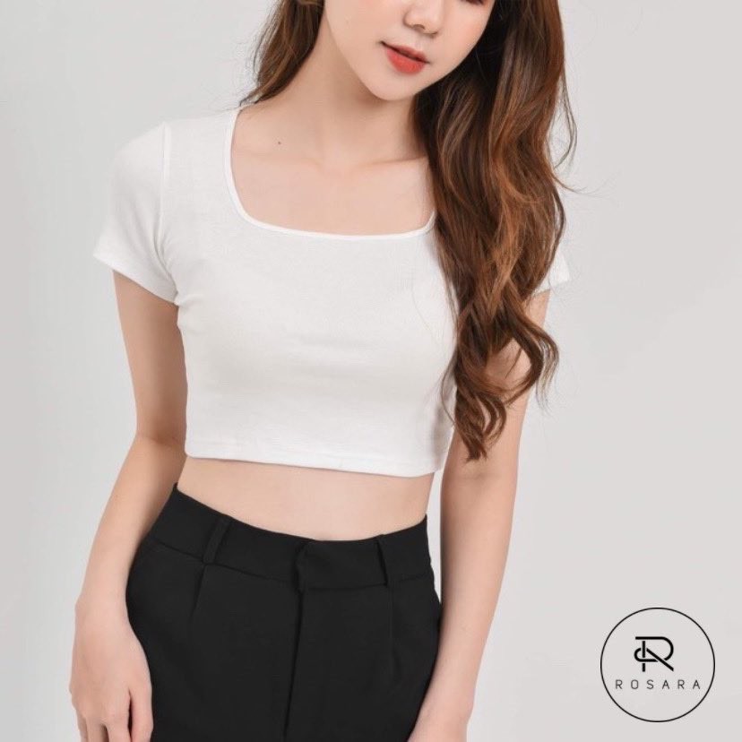 [Mã WASKT410K giảm 10K đơn 50K] Áo thun croptop dáng lửng cổ vuông chất co giãn siêu mát thời trang Rosara Sp114