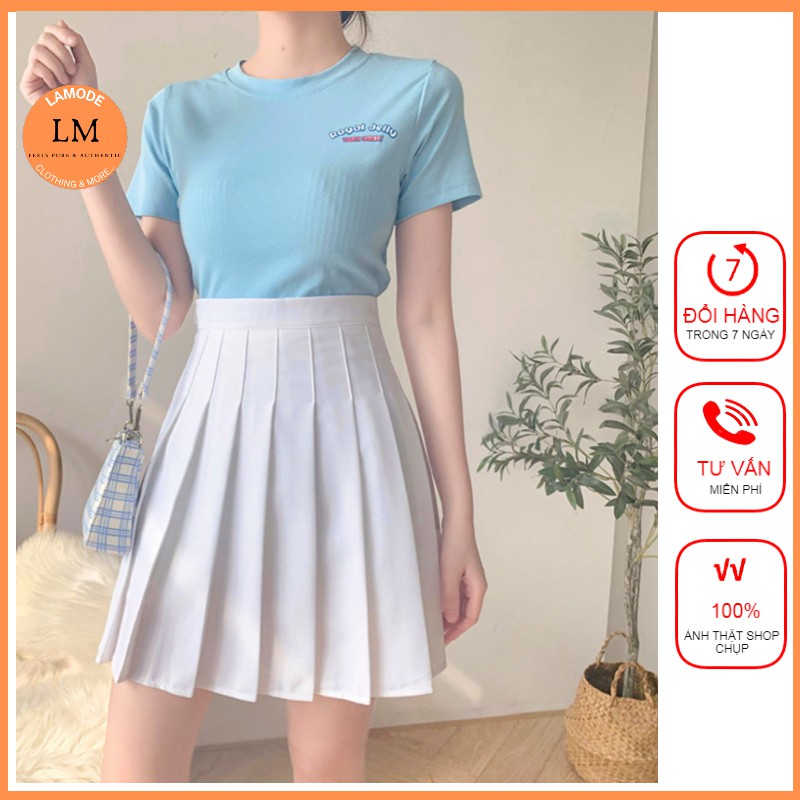 Chân váy ngắn xếp ly tennis dáng chữ a xòe LAMODE xếp li công sở lưng cao đen trắng thể thao