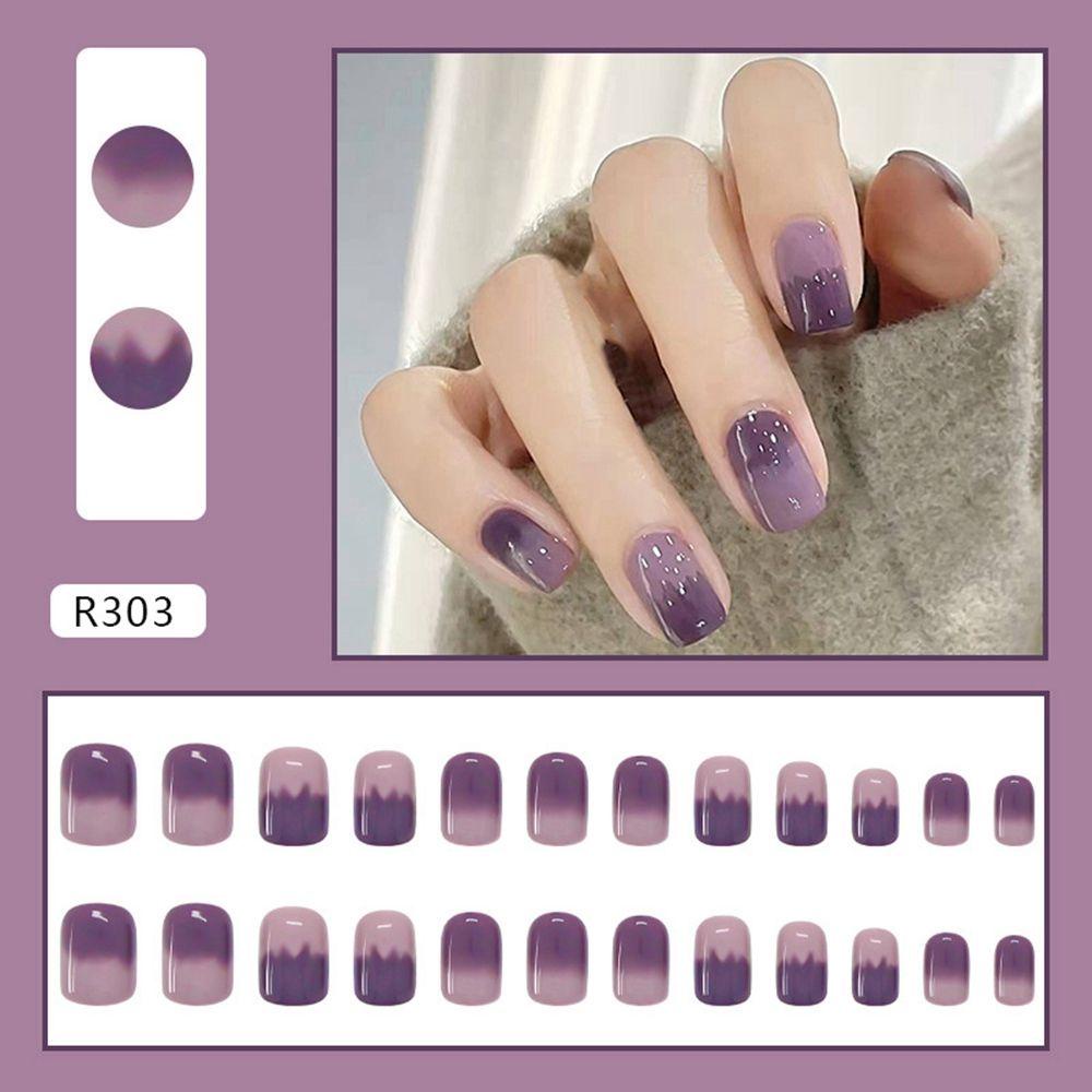 MIHAN1 24pcs/Box Press On Nails Wearable Artificial Fake Nails Short Round/Square Head False Nails Detachable Manicure Tool Full Cover Heart Bow Nail Tips