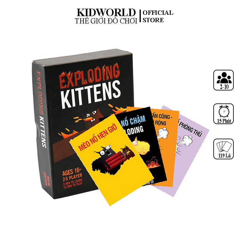 Combo Bài Mèo nổ Exploding Kittens (18+) Và 4 Bản Mở Rộng 119 Lá Bài Cho 10 Người Chơi