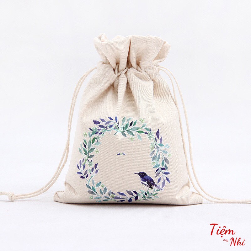 Túi vải dây rút mini cotton đựng đồ dùng cá nhân trang điểm in hình noel món quà giáng sinh 16X23CM Tiệm Của Nhi TVDR01