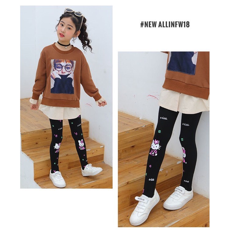 Quần legging họa tiết lót lông bé gái