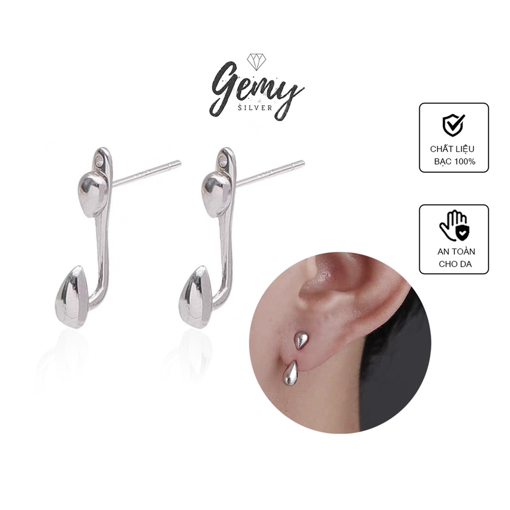 Khuyên tai nam bạc 925 thiết kế giọt lệ đeo 2 kiểu độc đáo, cá tính, unisex | GEMY SILVER K166