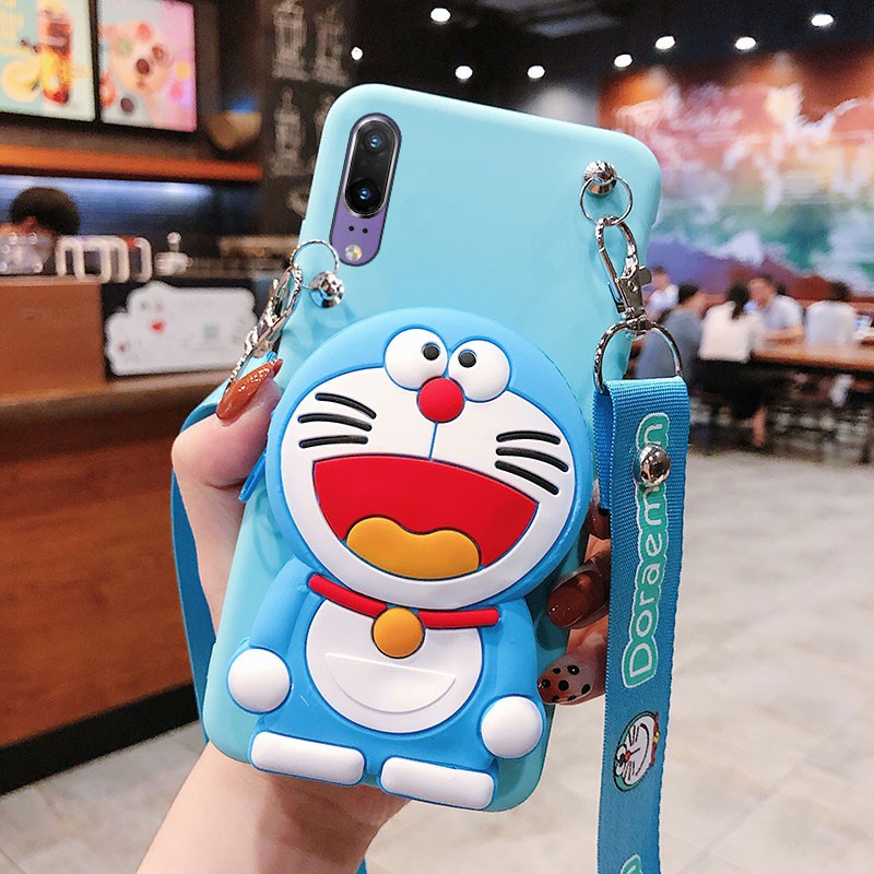 Realme C3 5 5i 6i X C2 A1K 3 3Pro K3 5Pro Q X2 XT K5 X50 X50Pro 7 7Pro 6 6i 6Pro C15 C12 C11 C2 2020 3D cartoon wallet Pikachu mobile phone case Cute Doraemon backpack mobile phone protective case Slash shoulder bag mobile phone anti dropping shell