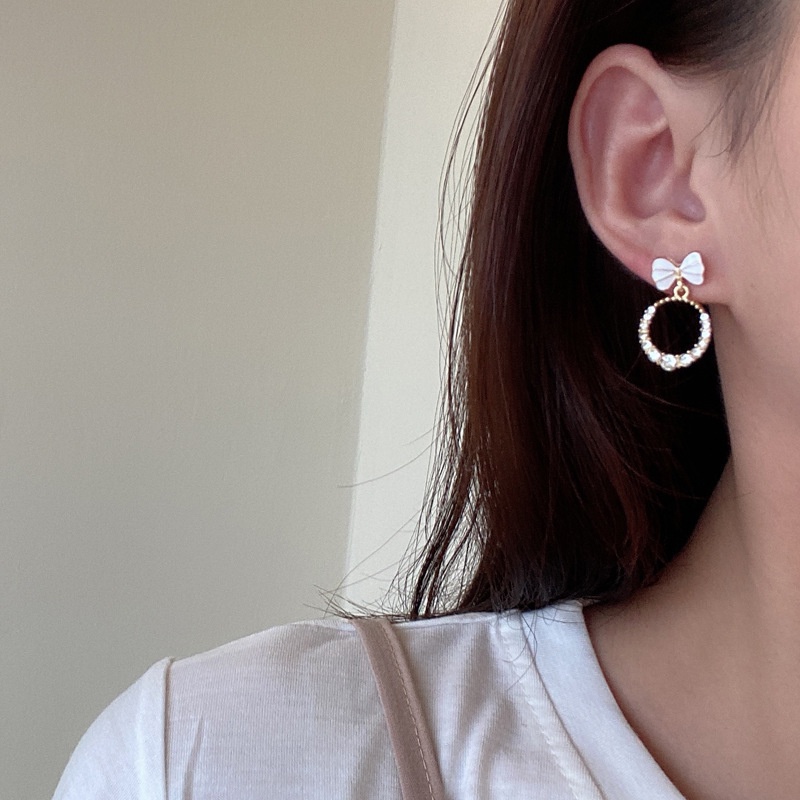 1 Đôi Bông Tai Hình Nơ Bằng Hợp Kim Bạc 925 Thời Trang