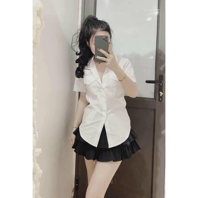 Áo sơ mi trắng cộc tay 2 túi ngực mới (kèm ảnh thật,video)