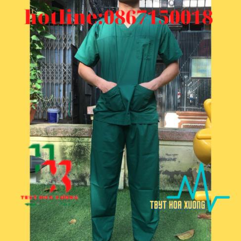 Bộ Scrups Bác Sĩ, Bộ Kĩ Thuật Viên Phòng Mổ, Quần Áo Blouse Nam/Nữ Màu Xanh Lá Cây