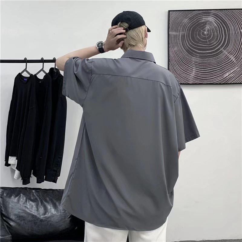 Áo Sơ Mi Tay Ngắn Dáng Rộng Màu Trơn Chất Lượng Cao Thời Trang Mùa Hè Cho Nam
