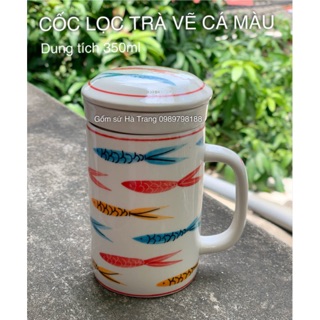 Cốc lọc trà gốm sứ Bát Tràng vẽ cá màu