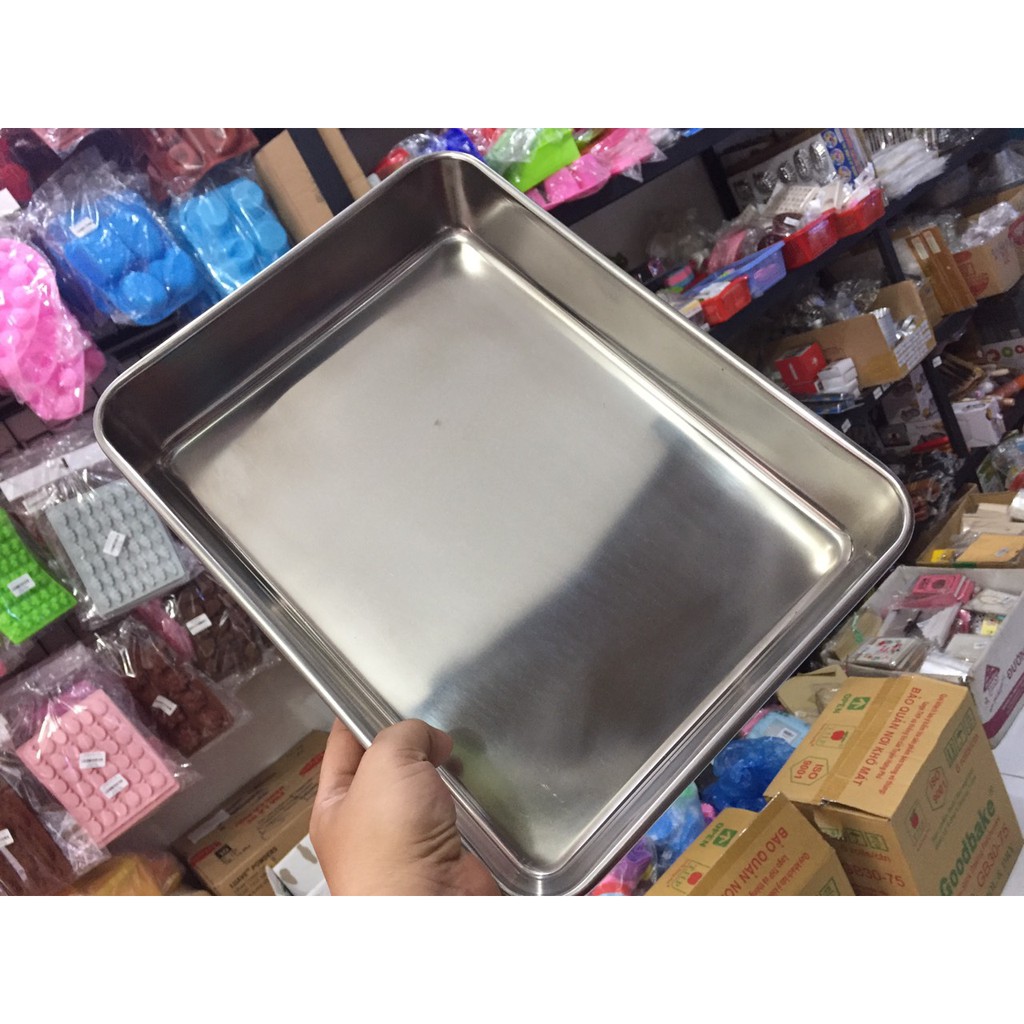 Khuôn chữ nhật cách thủy inox 35 cm x 27.5 cm x 6 cm