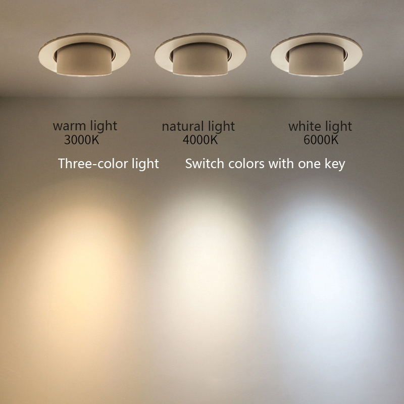 Đèn chiếu sáng âm trần COB âm trần 5W 360 ° Có thể xoay co dãn 3 màu Làm mờ 3000K / 4000K / 6000K Chiếu sáng trong nhà