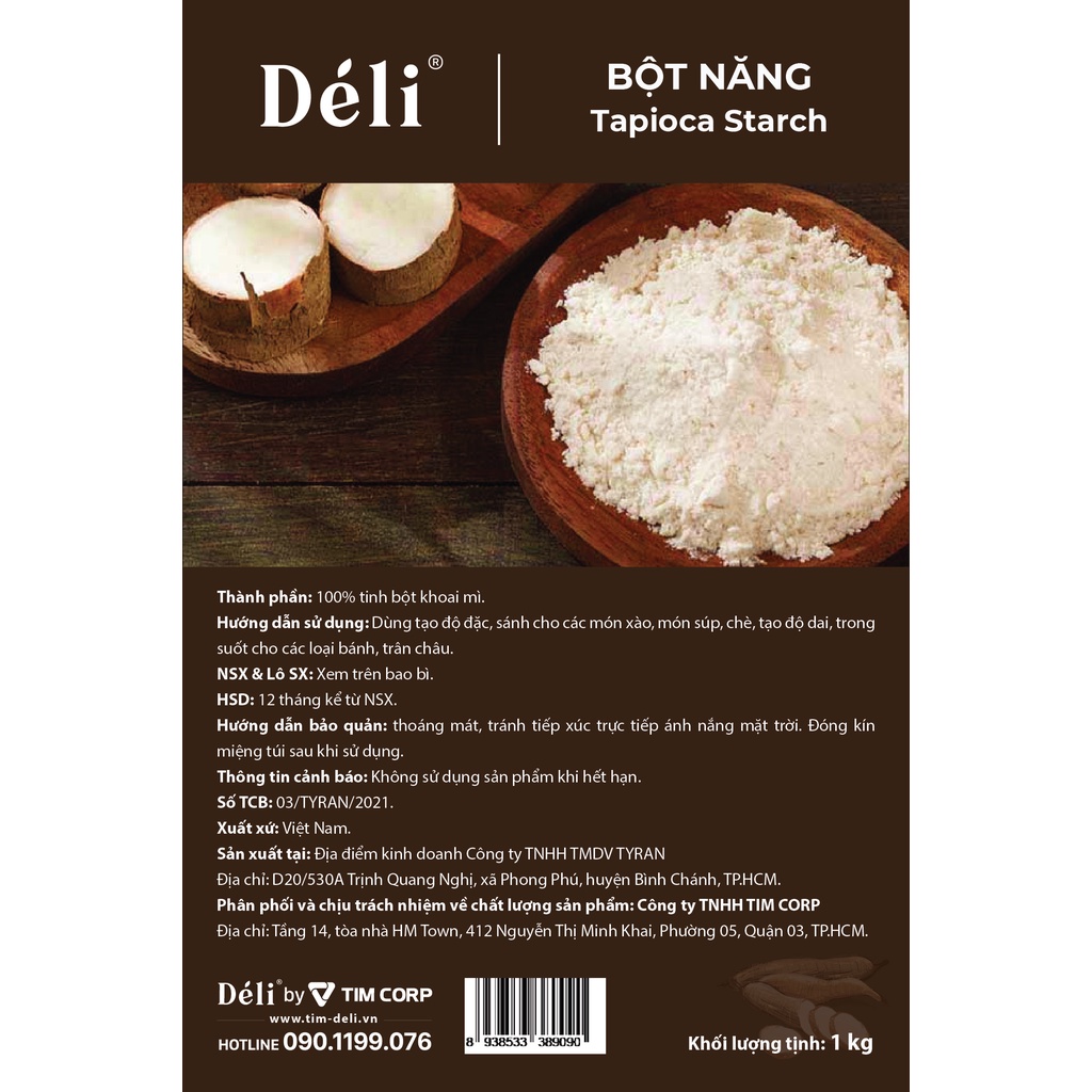 Bột năng Déli [COMBO 2 GÓI 2KG] Tinh bột mịn 100% tự nhiên, HSD:12 tháng, nguyên liệu làm bánh, topping trà sữa