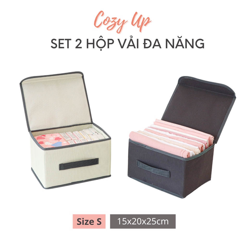 Set 2 hộp vải NHỎ đựng quần áo có nắp đậy- Vải dày-Chống thấm nước