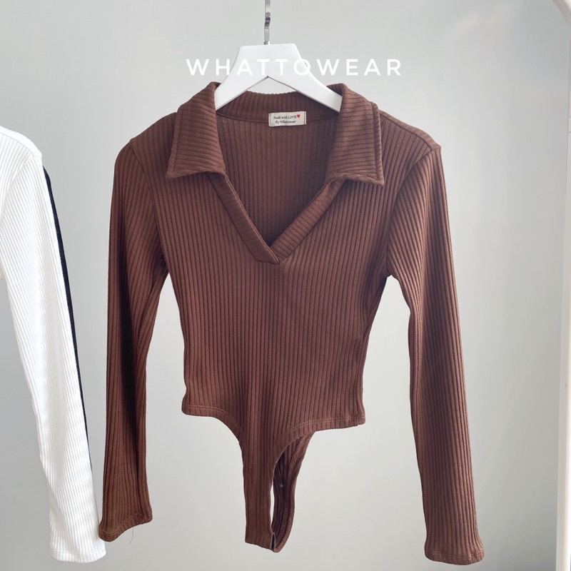 ✽℗Bodysuit cổ polo tay dài thun gân len | BigBuy360 - bigbuy360.vn