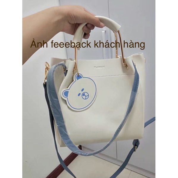 Túi xách nữ công sở cao cấp đẹp đeo chéo kẹp nách, túi da nữ móc treo gấu sang chảnh Xiestore