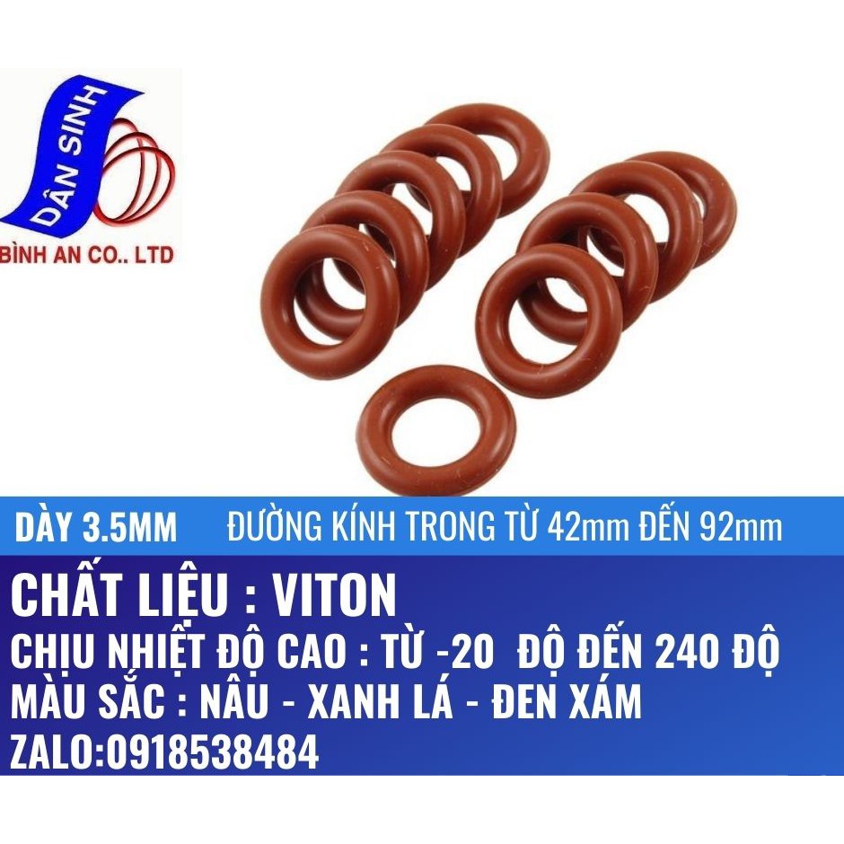 Dày 2mm, Đường kính trong Từ 4mm đến 22mm ,Gioăng VITON/FKM chịu nhiệt cao