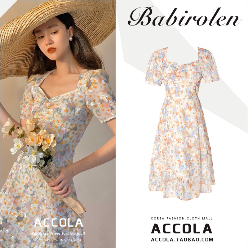 (ORDER) Váy/đầm hoa cúc nhỏ ACOLA cổ vuông style tiên nữ ngọt ngào kiểu Pháp