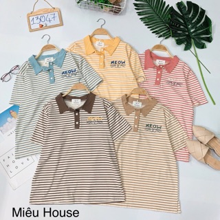 Áo thun kẻ sọc có cổ thêu cute