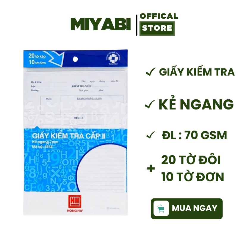 Giấy kiểm tra kẻ ngang Hồng Hà ( kết hợp 20 tờ đôi và 10 tờ đơn ) - MIYABI STORE