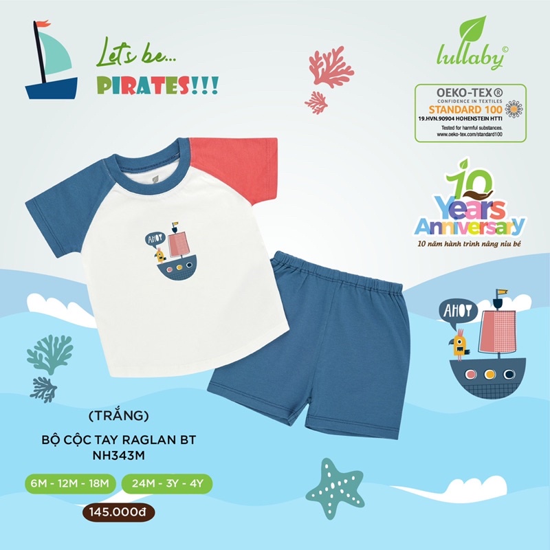 Bộ cộc tay raglan Bé Trai lullaby NH343M (6m-4y)